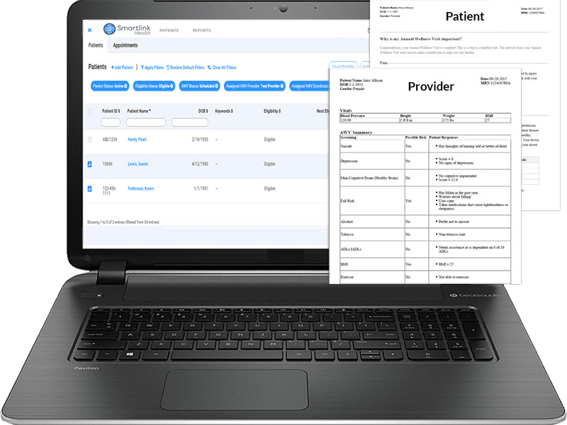 The Annual Wellness Visit software application by Smartlink displayed on a laptop screen.