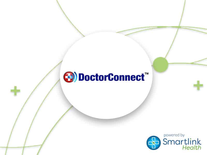 DoctorConnect-logo-in-a-circle-with-a-Smartlink-Health-logo-on-the-bottom-right.-Announcement-of-partnership.
