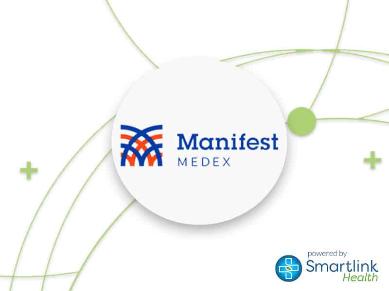 The Manifest MedEx and Smartlink Health logos on a white background with green lines and circles, symbolizing the partnership between the two companies.