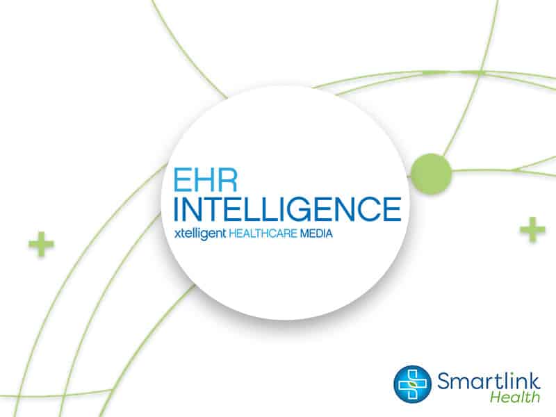 EHR-Intelligence-logo-inside-a-circle-with-Smartlink-Health-logo-in-the-lower-right-corner.-Smartlink-was-mentioned-in-an-EHR-Intelligence-article.