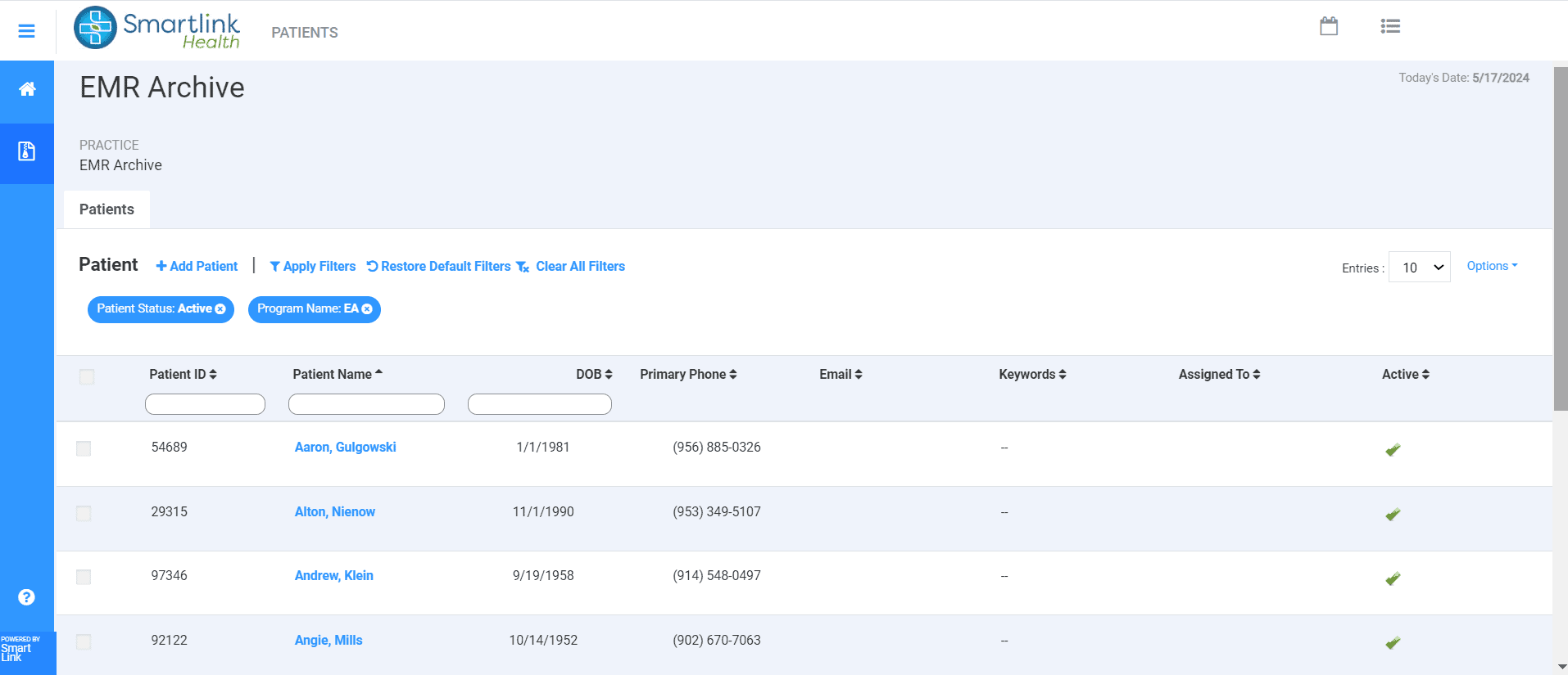 A screenshot of Smartlink Health's EMR Archive solution interface.